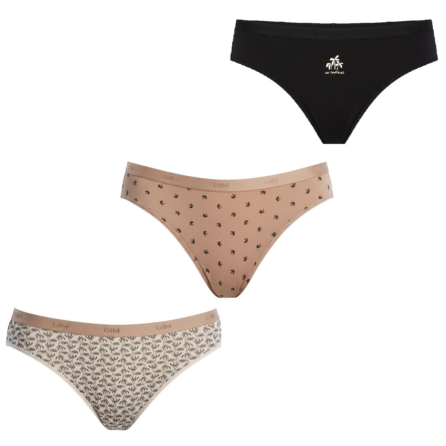 DIM Women's Pockets Cotton x3 | Multicoloured Briefs | Comfort Cotton & Elastane | Soft Waistband | Everyday Style