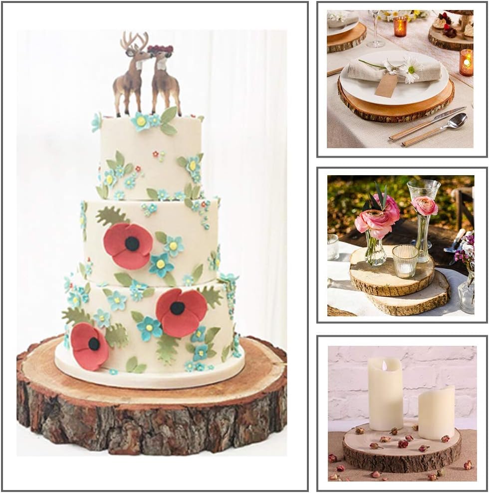Featured Product 11inches-13Inches Dia x2Inches Thickness Elmwood Wooden bark Cake Stand Excellent for Wedding Centerpiece, DIY Projects, Table Chargers, or Country Decor