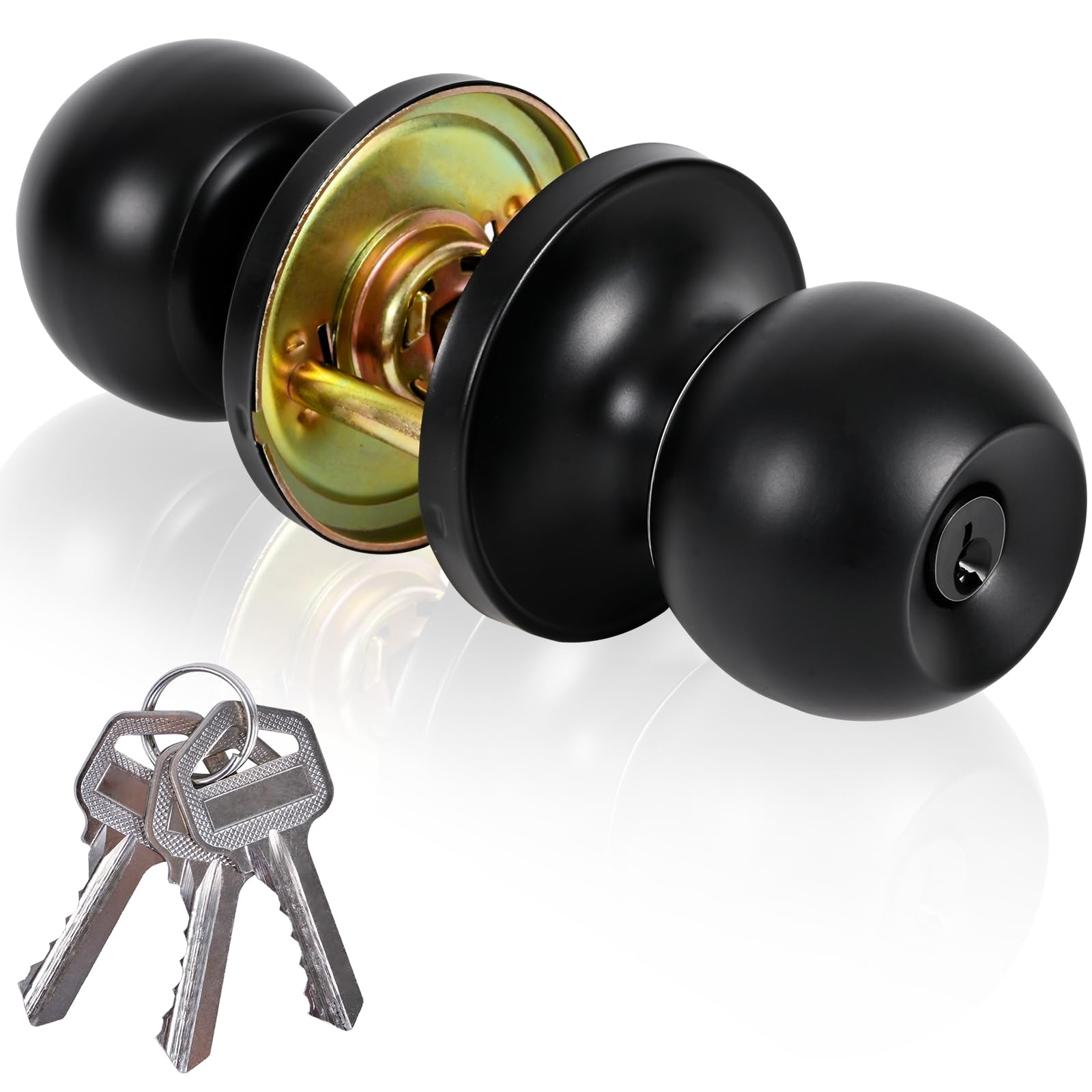 YELANGU Entrance and exit Door Knob with Key Stainless Steel Exterior Doors Knobs Round Security Front Doors Lock Set Satin Nickel 1 Pack(Black)