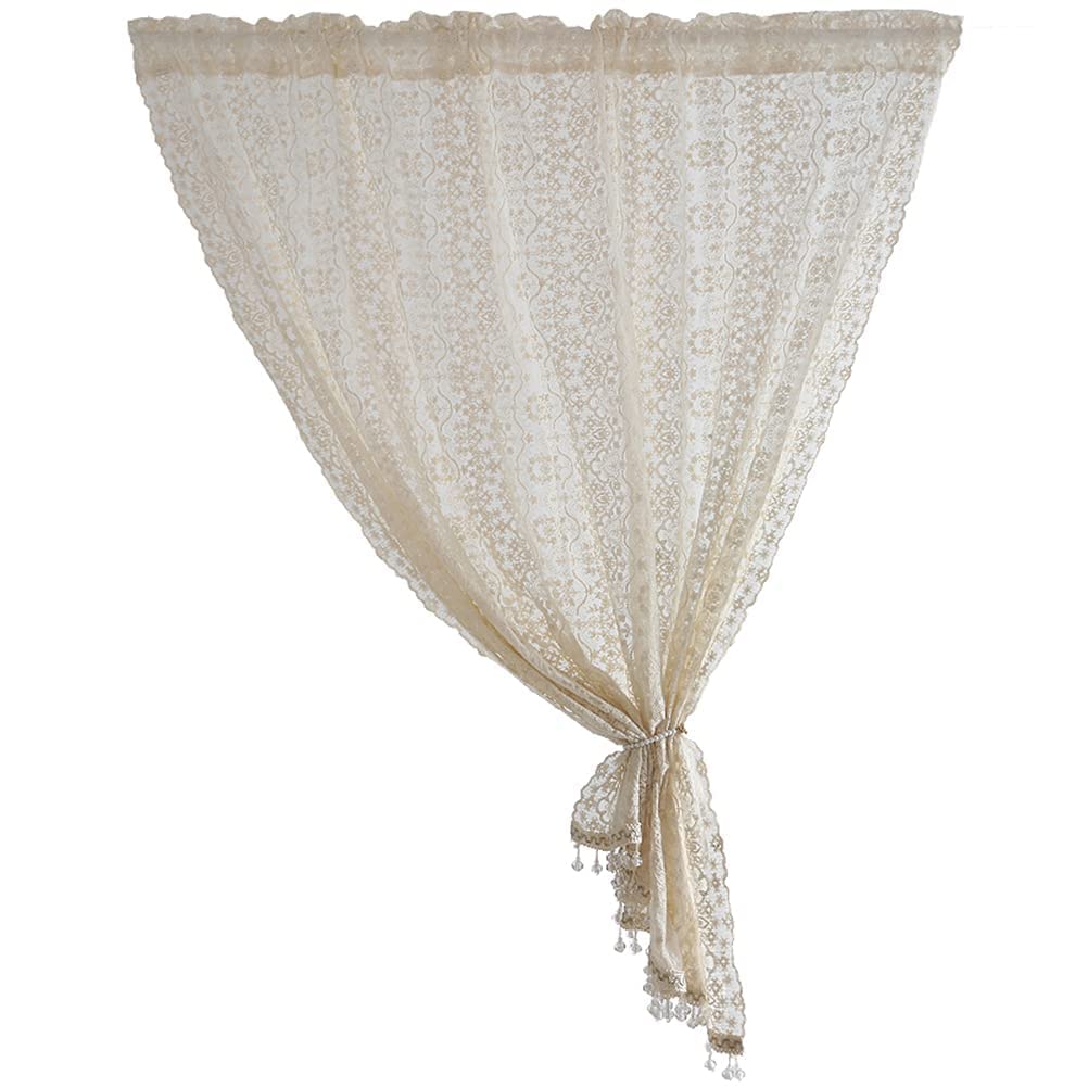 Cortina café bordada beige de 120x130 cm con bolsillo de rodillo para ventana media de cocina