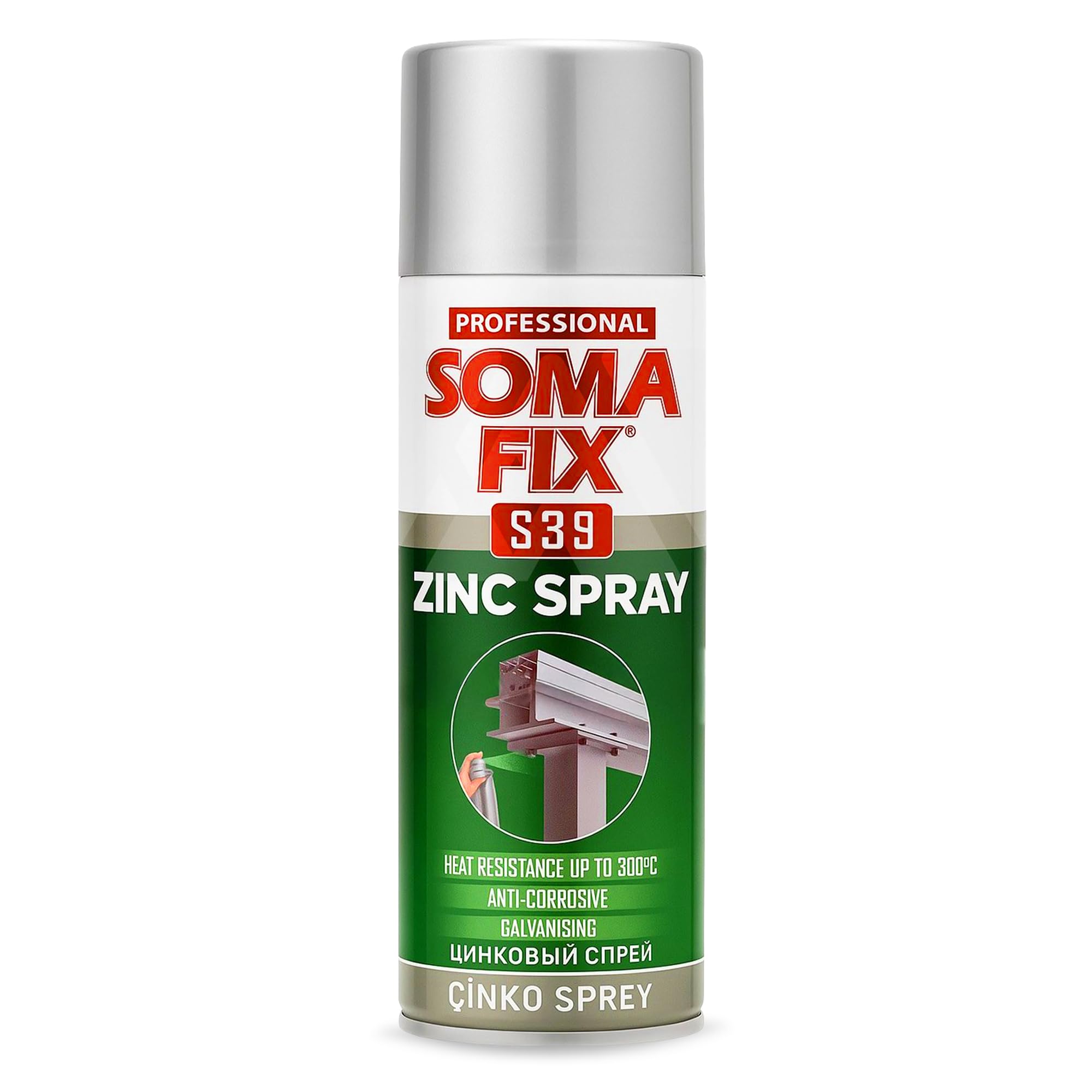 professional soma fix Galvanising Zinc Spray - Anti Corrosion Zinc Rich Protective Coating, Ideal as Metal Primer - 300°C Heat Resistance & Bright Grade (400ML)