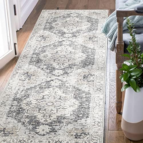 jinchan Runner Rug 3x10 Area Rug Persian Rug Vintage Rug Indoor Floor Cover Grey Multi Print Distressed Carpet Gray Thin Rug Foldable Accent Rug Lightweight Kitchen Living Room Bedroom Dining Room