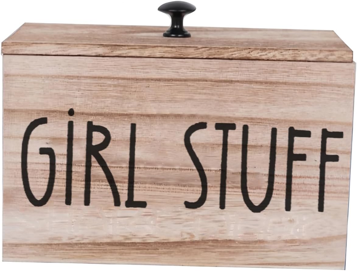 3 Compartments Pad and Tampon Organizer, Wooden Menstrual Care Storage Box, Girl Stuff Design Sanitary Napkin Storage Container, 7.9x5.1x5.1inches