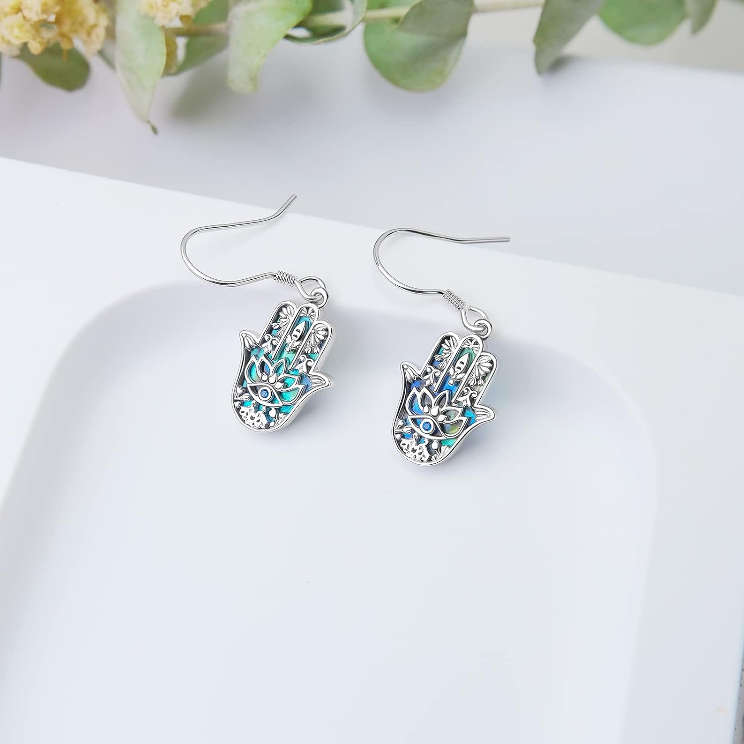 Hamsa Hand Earrings 925 Sterling Silver Hand of Fatima Drop Dangle Earrings Evil Eye Jewelry Gifts for Women - Image 5