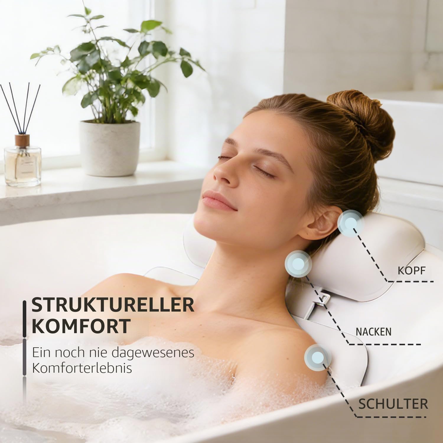 4D Silikon Badewannenkissen, Verstellbare Badekissen für Badewanne Kopf Nacken Rückenstütze mit Saugnäpfen, Schnell Trocknendes und Rutschfestes Spa-Geschenke für Frauen (Weiß)