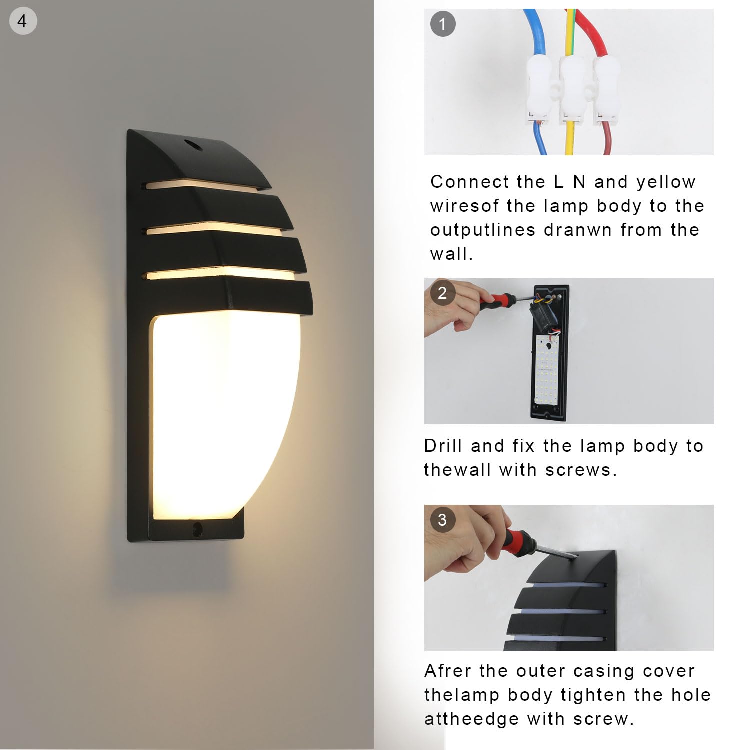 Comely 2 Pezzi Applique da Parete Interno/Esterno, 12W Lampade da Parete LED IP65 Impermeabile, 3000K Bianco Caldo Applique da Esterno per Giardino, Corridoio, Garage, Courty, Balcone