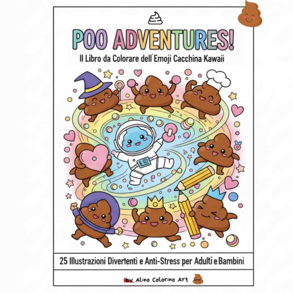 POO ADVENTURES! Il Libro da Colorare dell'Emoji Cacchina Kawaii: 25 Illustrazioni Divertenti e Anti-Stress per Adulti e Bambini