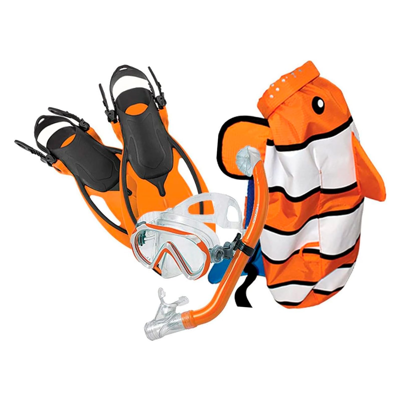 Mares Junior Sea Pals Dry Snorkeling Set - Seahorse Single-Lens Mask, Allegra Open-Heel Fins, Ergonomic Dry-Top Snorkel & Backpack (480315)