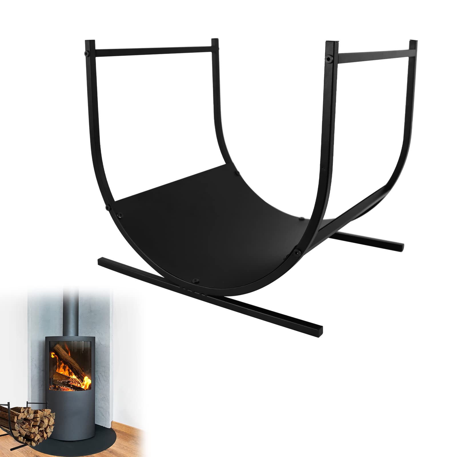 UISEBRT Étagère pour bois de cheminée, pour intérieur et extérieur, couleur noir mat, forme U, 44,5 x 37,5 x 40 cm