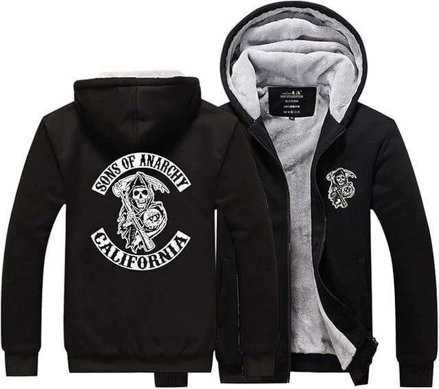 LYANXI Winter Hoodie 3D for SONS-OF ANARCHY Printed Sweatshirt Warm Teen Fleece Jackets Cardigan Coat with Full Zip, 4XL