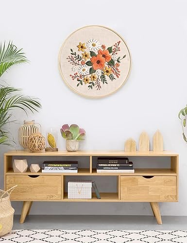 Miniatura 8 de Kit completo de iniciación de bordado con patrón de bricolaje para principiantes, incluye tela estampada con patrón, aro de bordado de bambú, hilos