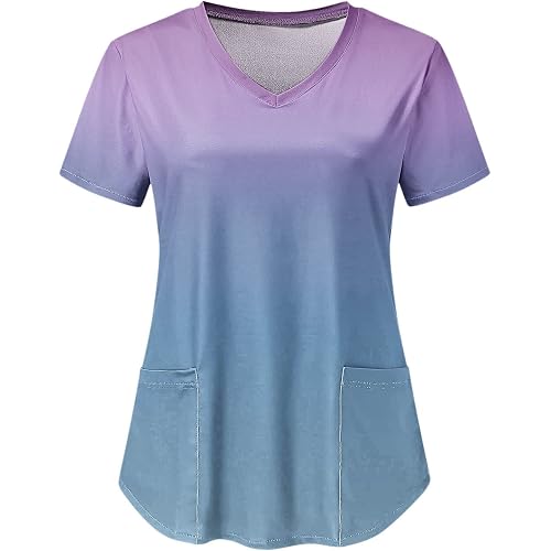 Women Stretch Scrubs Top Holiday Print V Neck Fall Scrub Tops Shirt Christmas Scrub Tops