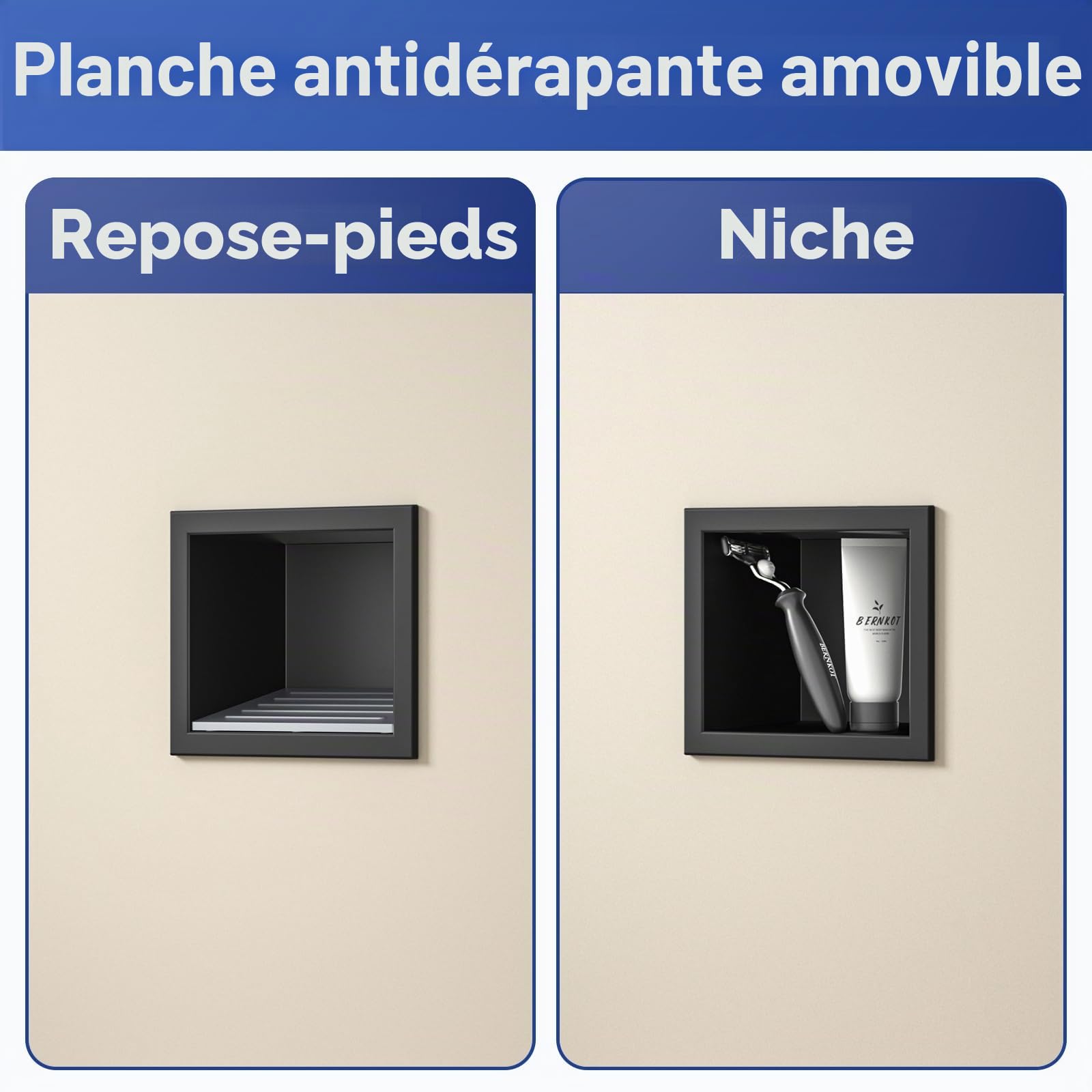 Niche murale en acier inoxydable 304 noir mat 15 cm x 12 cm pour salle de bain, support encastré dans la salle de bain avec surmontage, pas de carrelage nécessaire