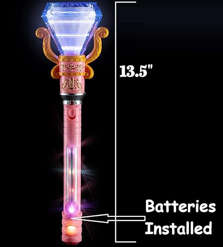 Miniatura 3 de Varita de princesa mágica giratoria con luz LED (13.5 pulgadas), luces multicolores. Pilas incluidas. Divertido juego de princesa Cenicienta (1