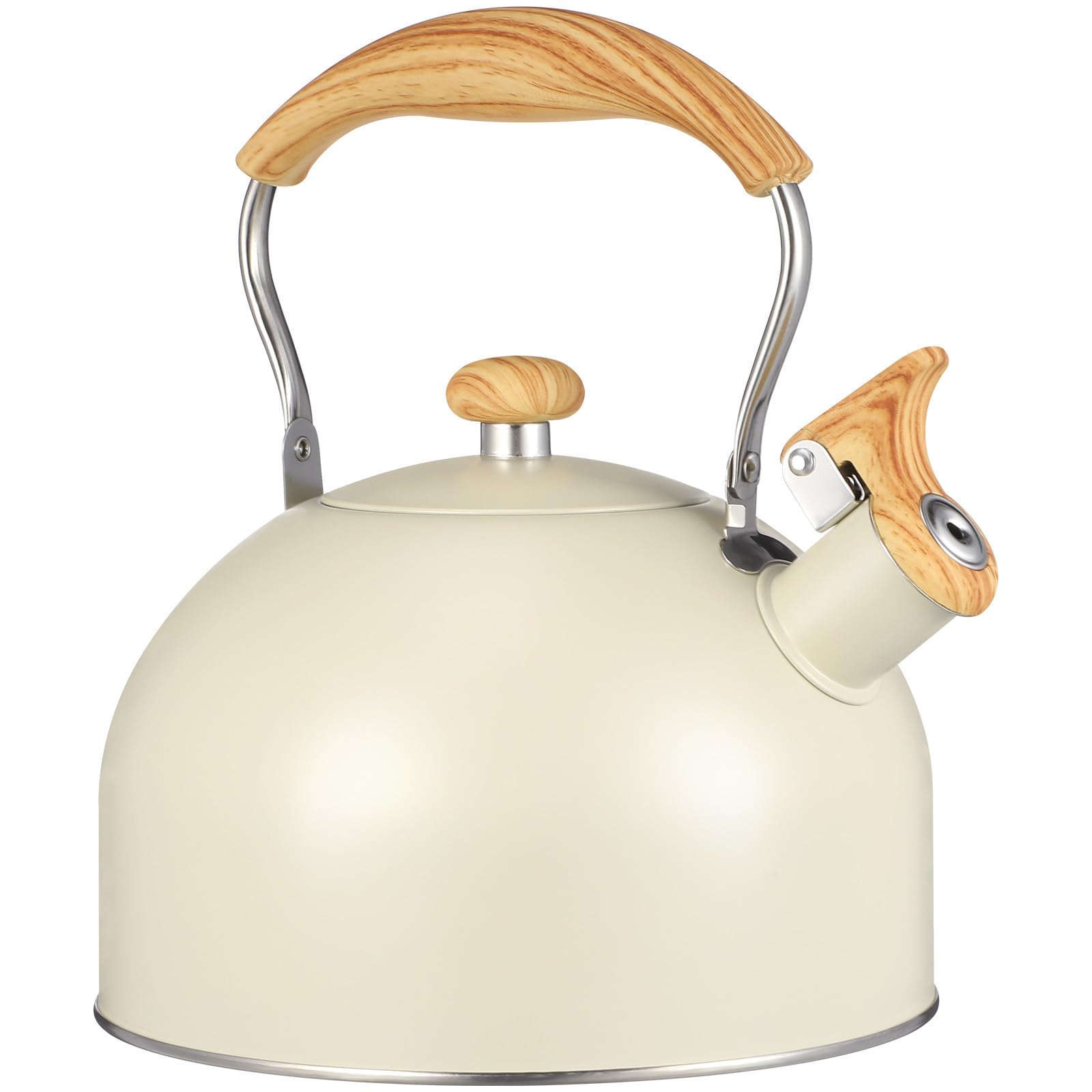 Bouilloire à thé sifflante en acier inoxydable et bois beige 2,5 L haut de gamme STOBAZA
