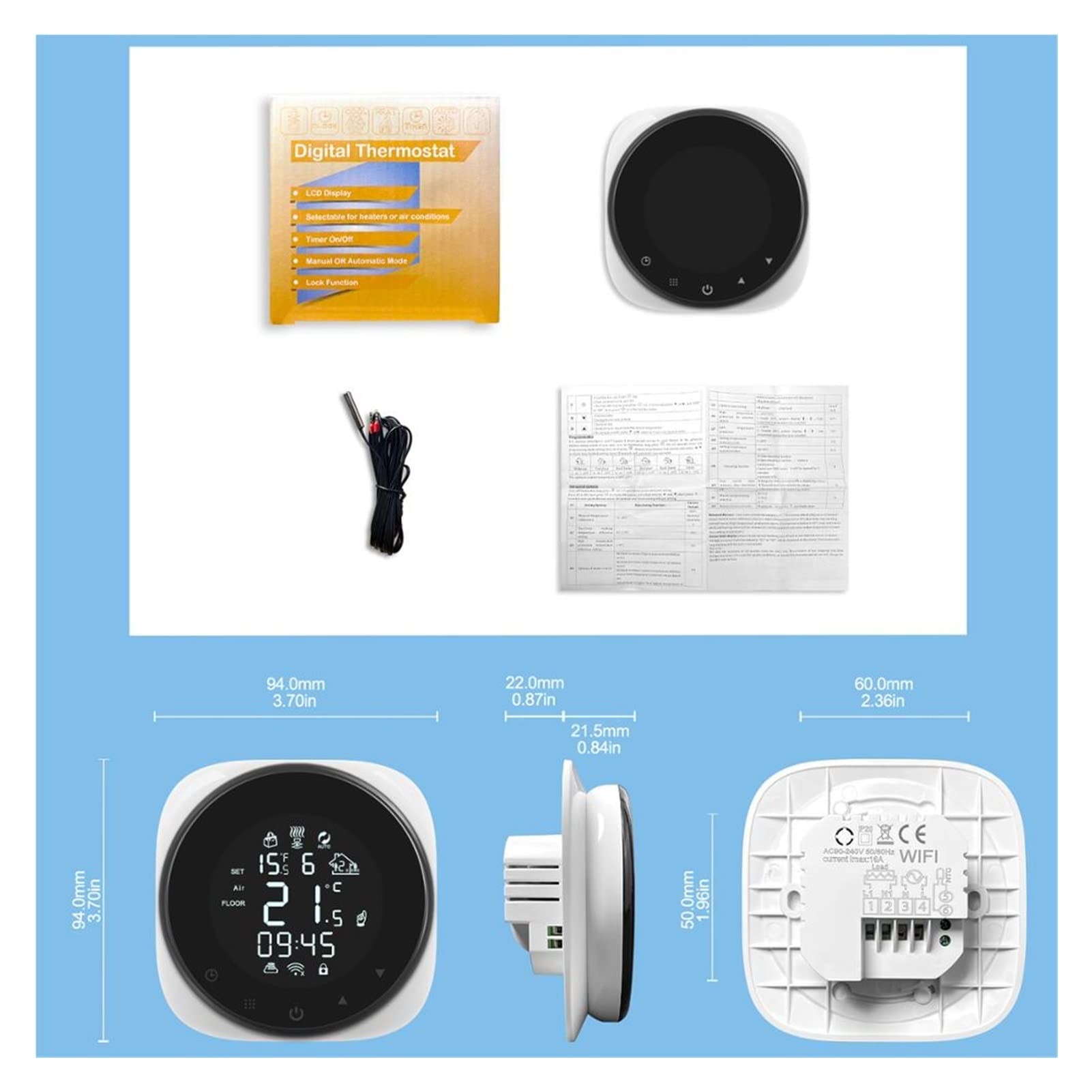 Czujnik termometru, Tuya Smart Wifi Termostat Regulator temperatury do wodnego/elektrycznego ogrzewania kotła gazowego(Electric Floor)