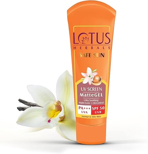 Lotus Herbals Safe Sun Invisible Matte Gel Sunscreen SPF 50 PA+++ , For Men & Women, Non-Greasy, Suitable for Oily Skin, 100g,Orange