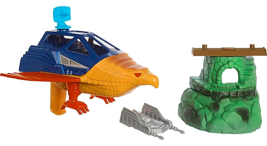 Playset de Orígenes de los Maestros del Universo con Avión de Juguetes y Accesorios, Puesto Místico Point Dread y Jet de Combate Talon, Escala de 5.5 pulgadas