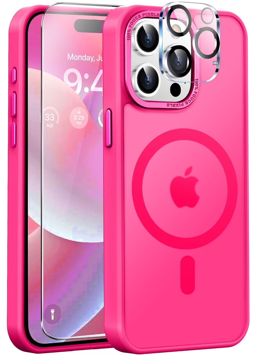 Upgraded Magnetic for iPhone 15 Pro Case [Compatible with Magsafe] [Mil-Grade Protection], Slim & Tough, Pocket-Friendly, Translucent Phone Case Cover for iPhone 15 Pro 6.1", Hot Pink