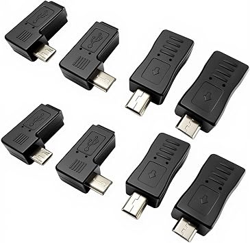 8 Pack Mini USB 5Pin Male/Female to Micro USB Male/Female Extension Connector Adapter 90 Degree Left & Right Angled Data Sync Power Adapter