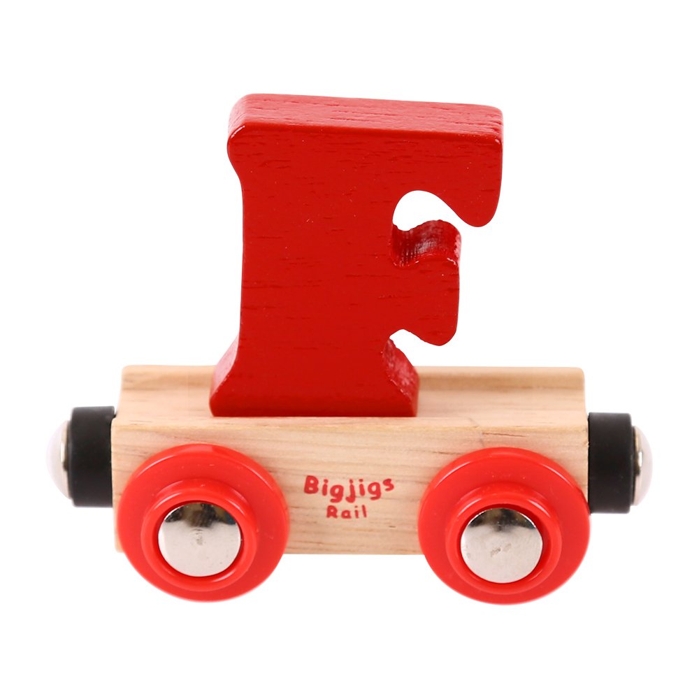 Bigjigs Rail Wooden Rail Name Letter F (Dark Red) Personalised Wood Railway Carriage — image 1