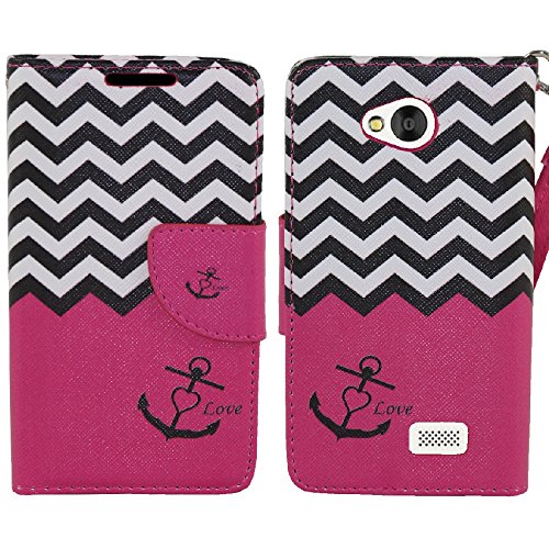 LG Tribute Case, SOGA PU Leather Magnetic Flip Design Wallet Case for LG Tribute LS660 / Optimus F60 D390N / Transpyre VS810PP - Pink Chevron Anchor Love [SWF10]