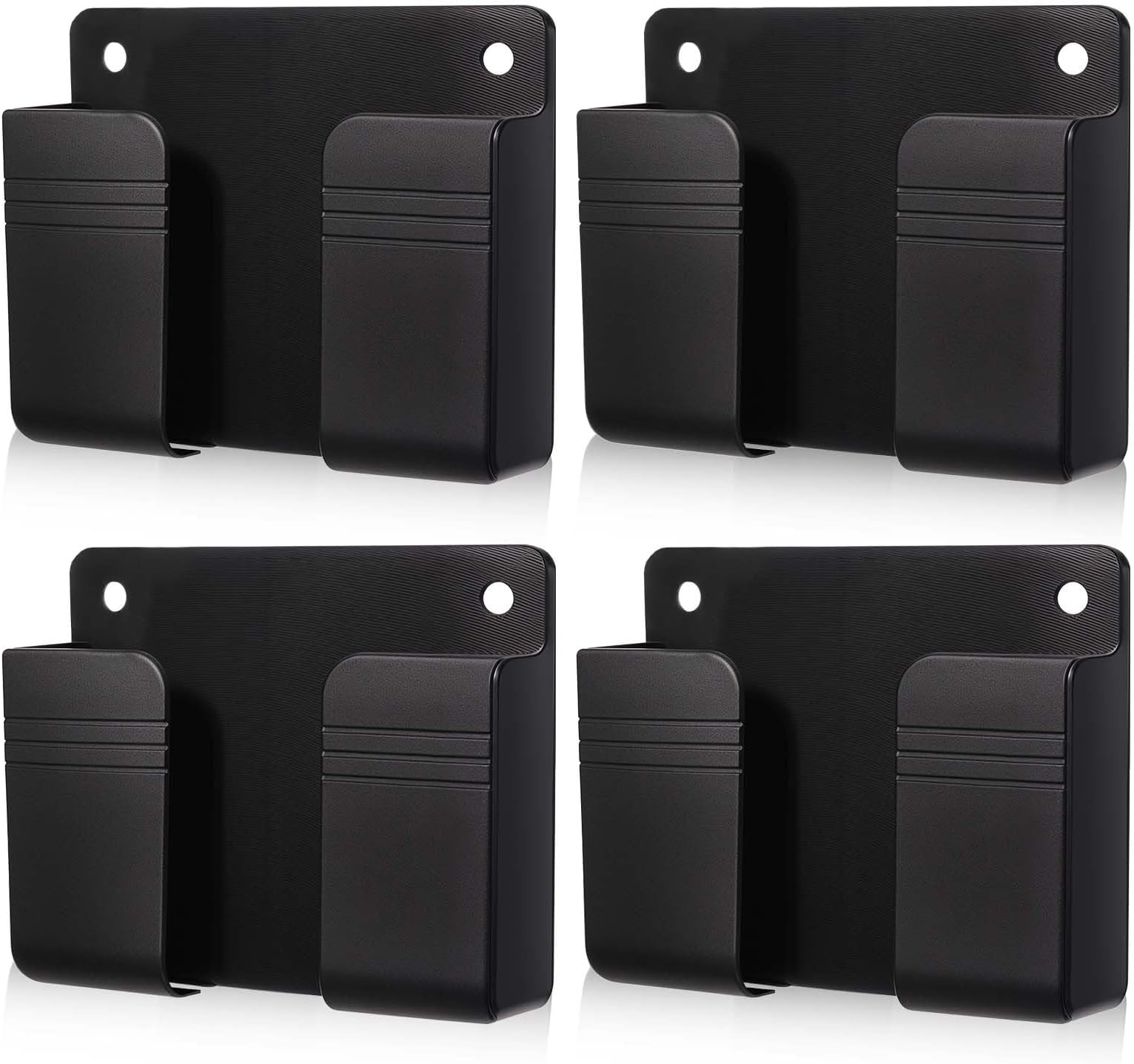 WY LIGHTING LEVEL 4 Pack Wall Mounted Phone Holder, Phone Stand Self Adhesive with Charging Hole, Compatible with All Smartphone Phone Cradle Bedside Organizer Remote Control Stand for Home Office
