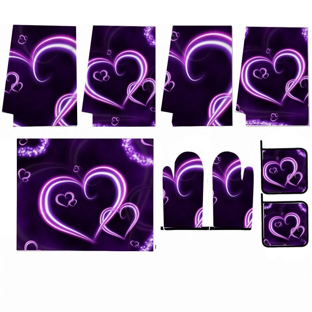 Set di accessori e decorazioni da cucina a forma di cuori viola