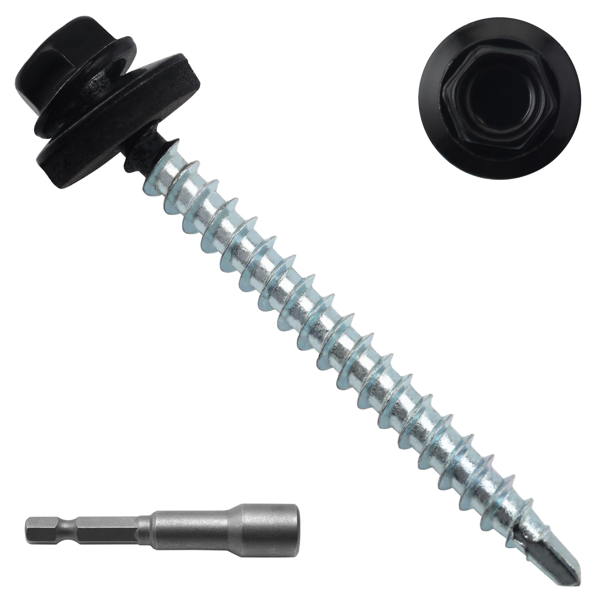 Black Hex Roofing Screws - Self-Drilling Metal Fasteners -18