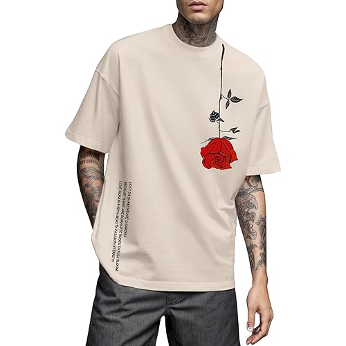 UOUA Mens Graphic Tees Vintage T-Shirts Oversized Letter Print Casual Crewneck Cotton Top Short Sleeve Rapper Streetwear