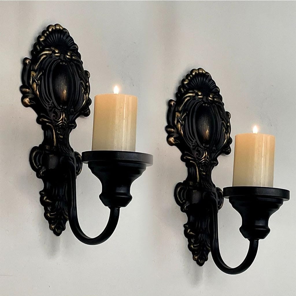 Iron Wall Candle Sconce Taper Mounted Rustic Shabby Chic Decoration Holder Court for Living Room Dining Room(Gold 2)