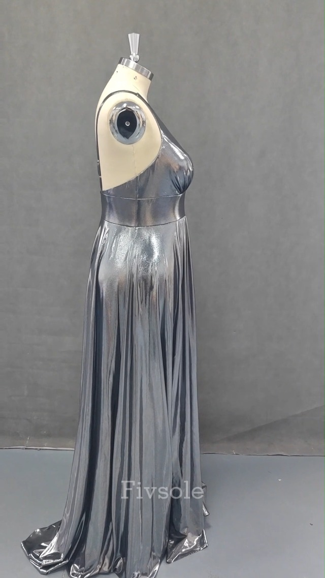 liquid metallic dress Amazon.com: Fivsole Metallic AquaProm Dresses for Women with Slit Saprkly  Long Flowy V-Neck Modest Formal Party Evening Dresses US0 : Clothing, Shoes  & Jewelry
