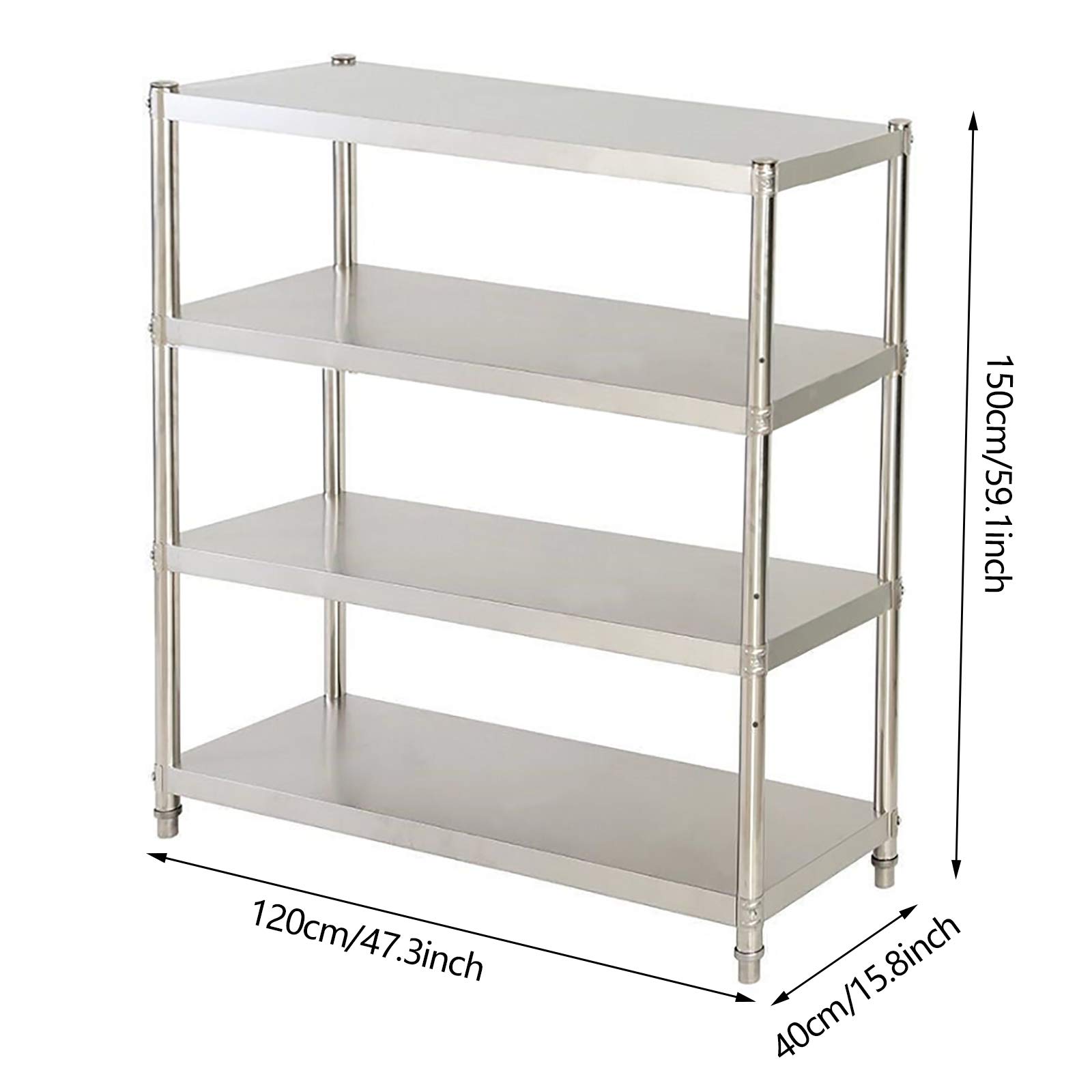 Tavolo da lavoro in acciaio inox, 120 x 40 x 150 cm, 4 ripiani, in acciaio inox, per dispense, ristoranti, cucine, grandi cucine