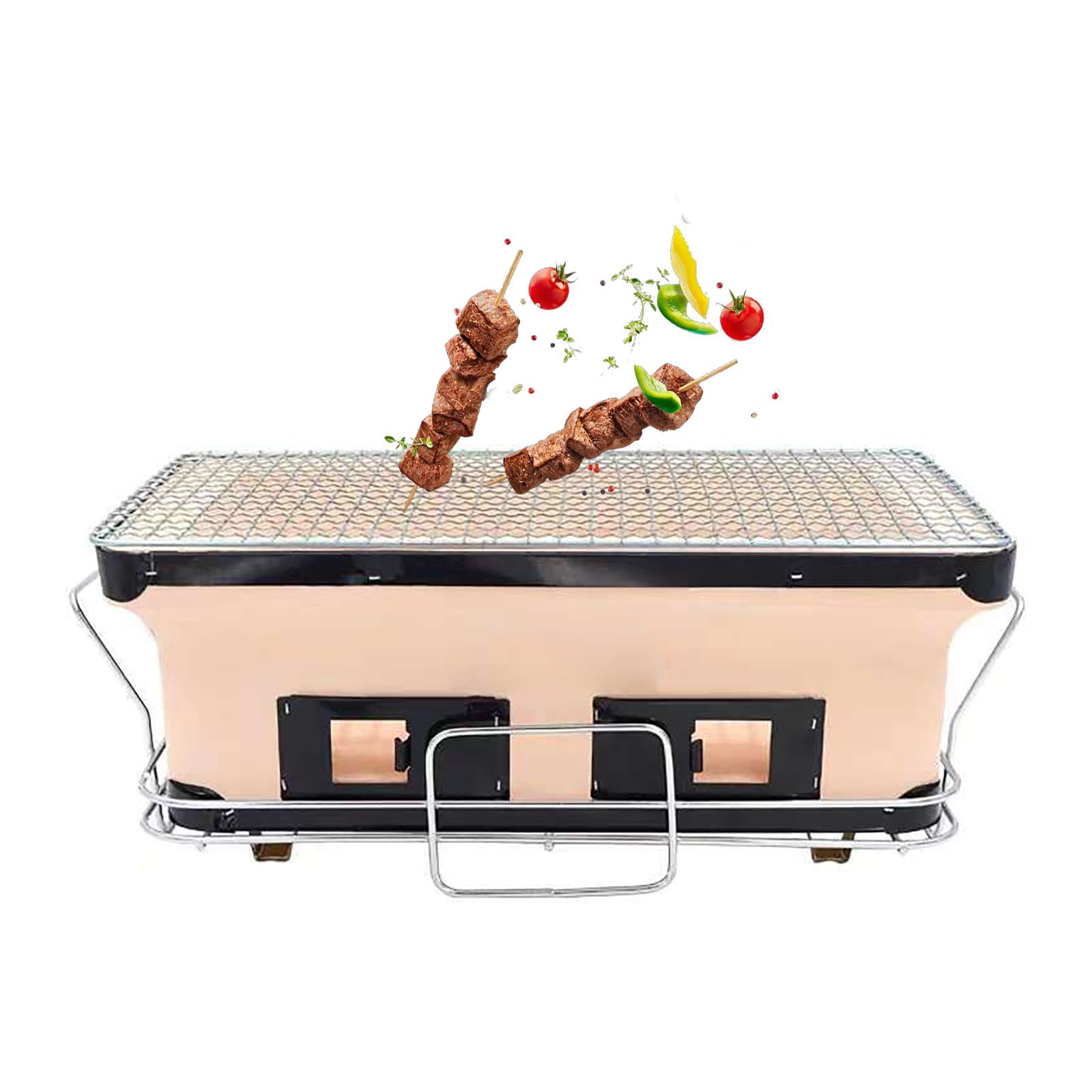 Mini fornello da tavolo a carbone con prese d'aria regolabili per cucinare a casa e campeggio, barbecue portatile in ceramica con design ribaltabile, perfetto per uso esterno