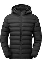 Men's Lightweight Puffer Jackets Detachable Hood Water-Resistant Casual Winter Coat Hooded Insulated for Travel Ski