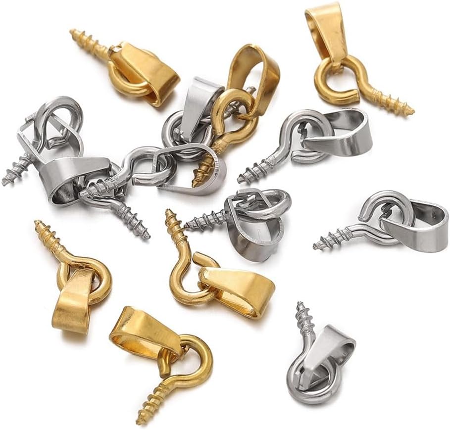 20pcs Stainless Steel Screw Eye Pins Bail Top Drilled Beads End Pendant Charms Connectors Dangle Charm for DIY Jewelry Making(Gold,5 x 10mm)