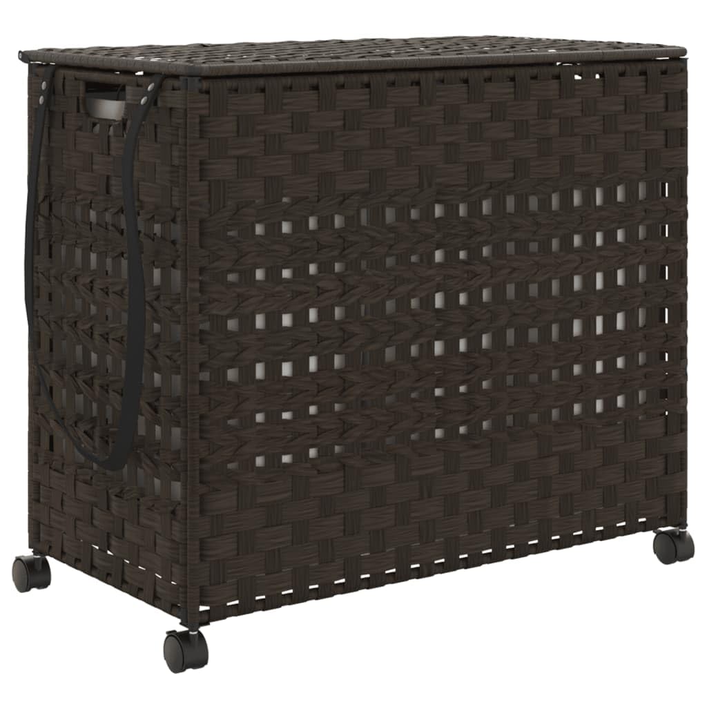 Rattan Wäschekorb Mit Rollen Dunkelbraun 66x35x60 cm