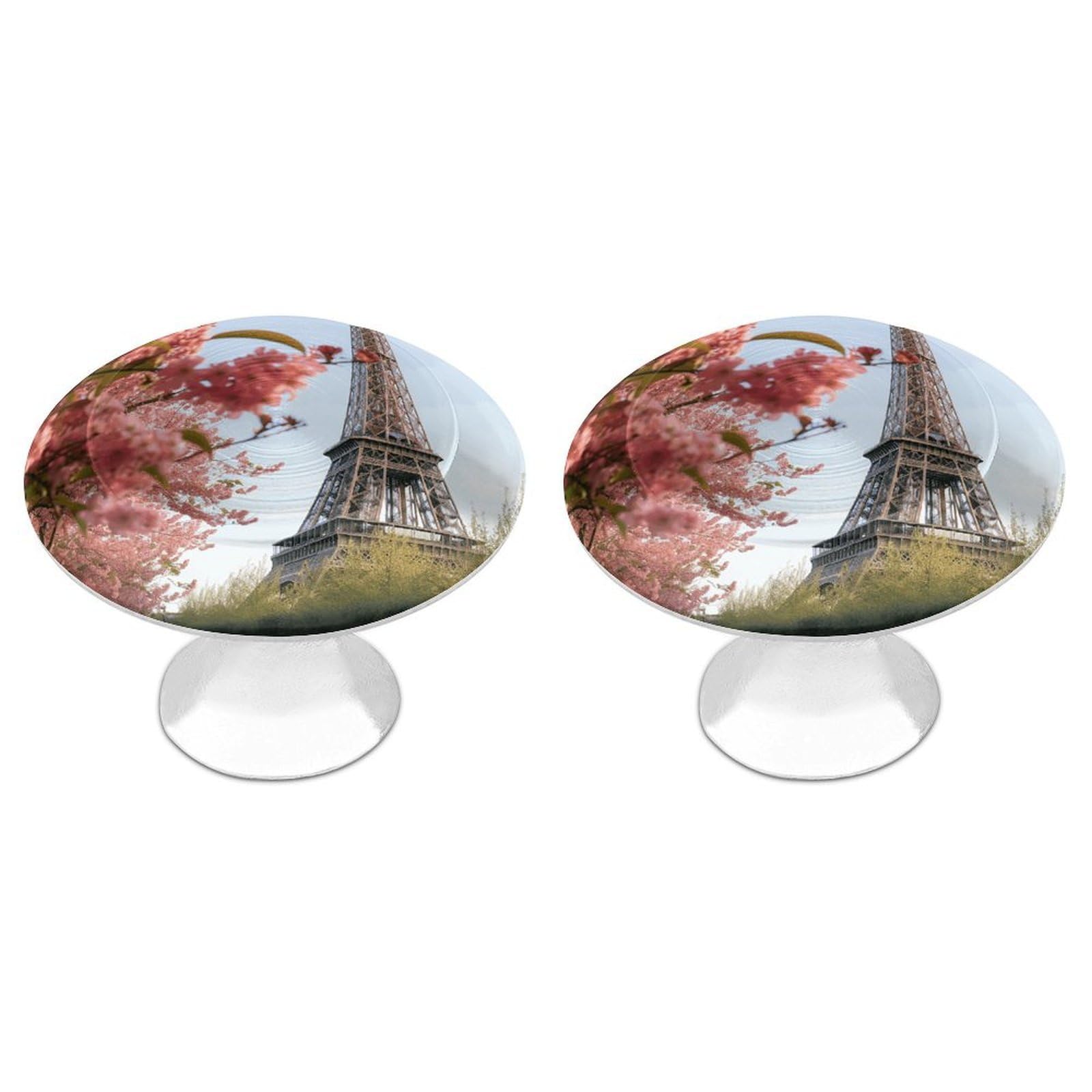 FekiLoot Paris Eiffel Tower Flower Cabinet Knobs 2 Pack Stainless Steel Round Dresser Drawer Knobs Kitchen Drawer Hardware Dresser Knob Closet Door Pulls Cabinet Handles for Cupboard Drawer Pulls