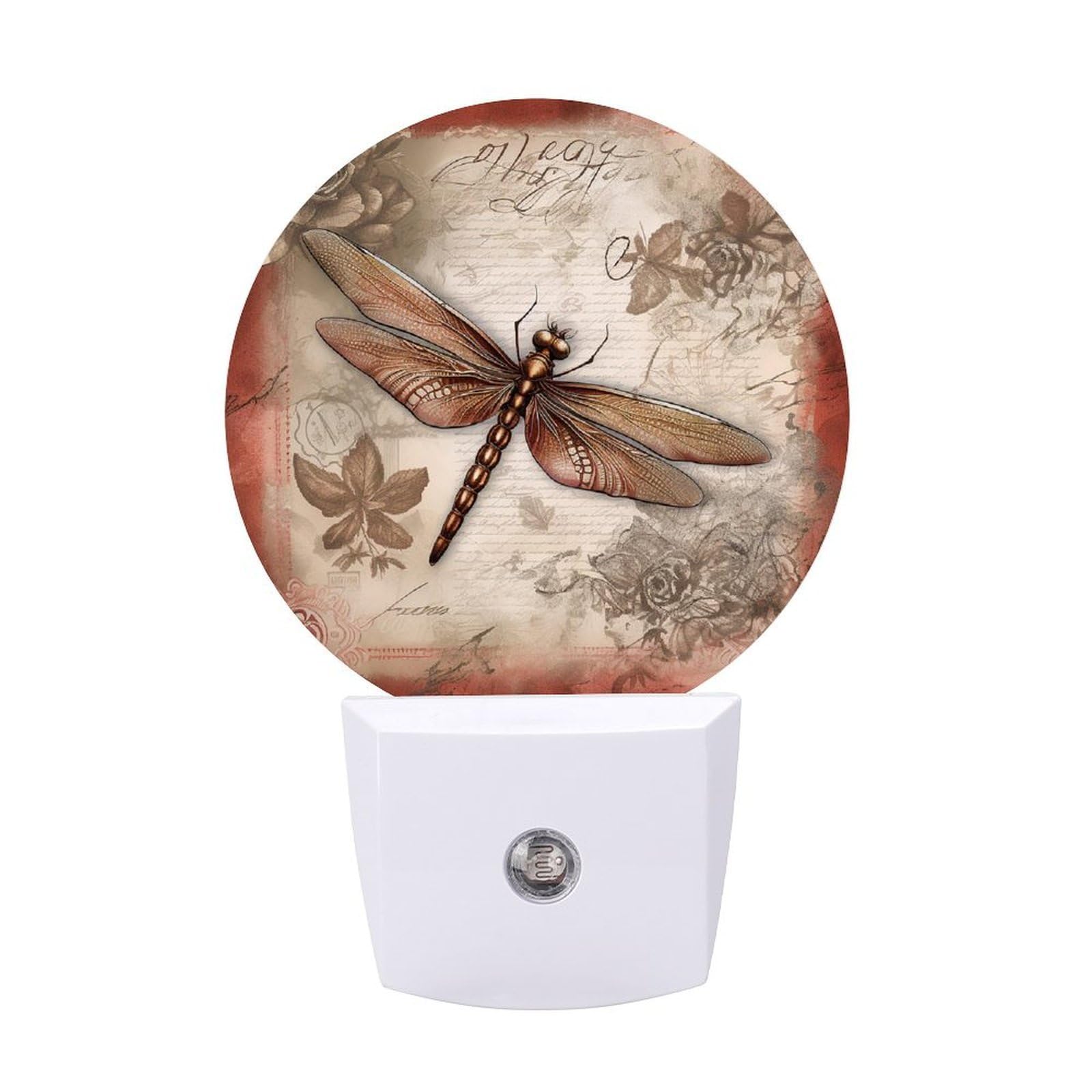Hgyujh Dragonfly Animal Night Lights Plug Into Printed Wall Nightlight Dusk To Dawn Night Lamp For Stairway Hallway Bedroom
