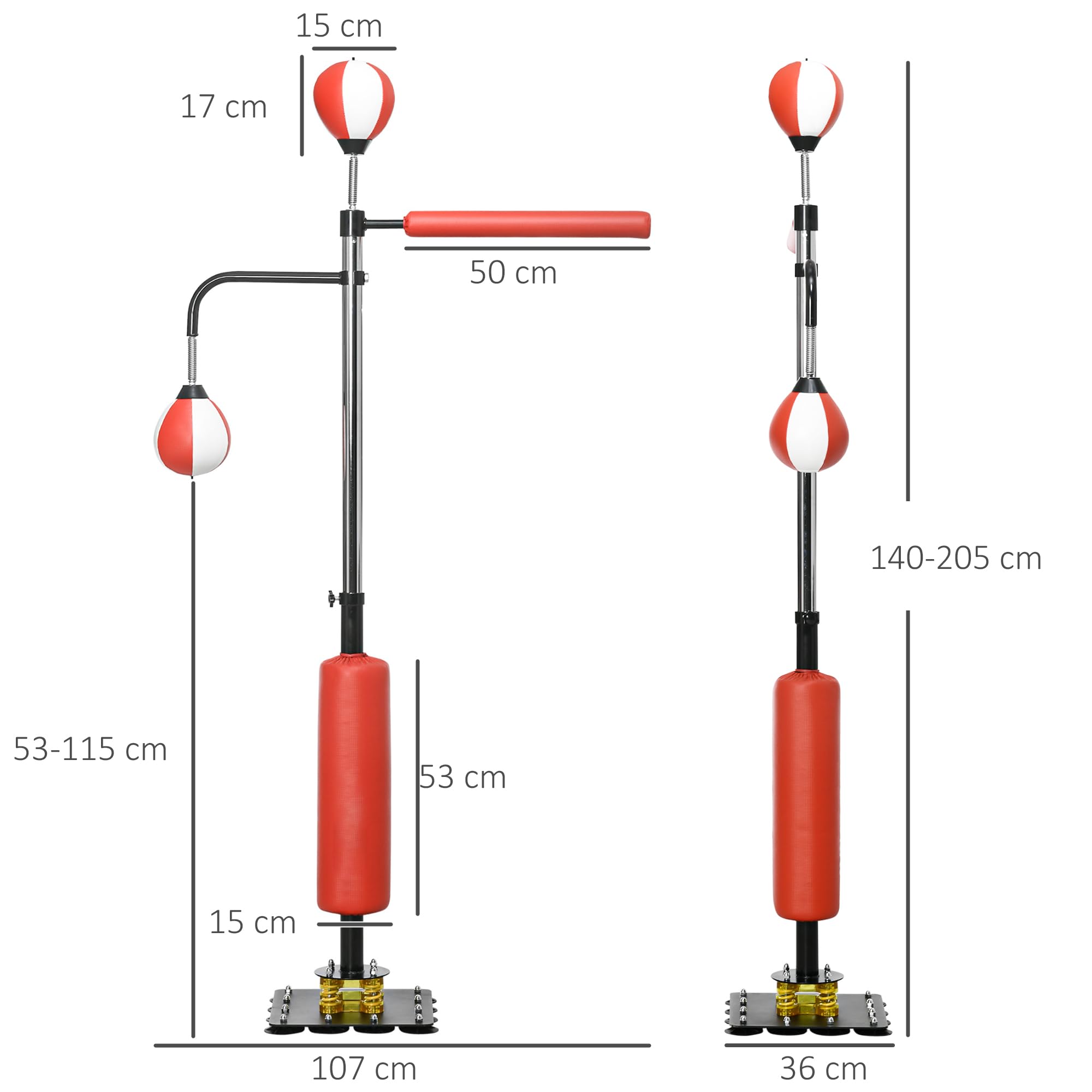 Sacco da boxe autoportante SPORTNOW, allenatore di boxe in piedi regolabile in altezza da 140 a 205 cm con 2 palle di velocità, barra riflettente, base a ventosa per adulti e adolescenti