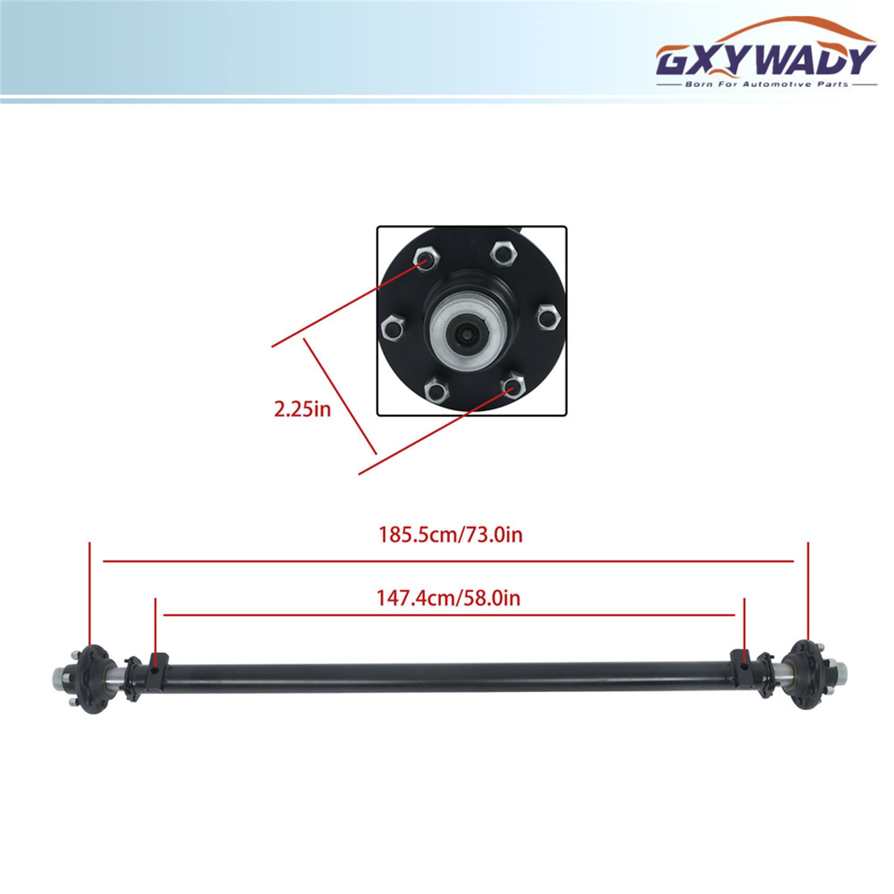 GXYWADY 6 Lug 5.5 Inch 6000Lbs Trailer Axle 73 Inch Hub Face 58 Inch Spring Center