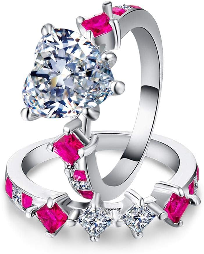 CHARHODENWomen's Ring Heart Shaped Design Ruby Delicate Engagement Ring -9