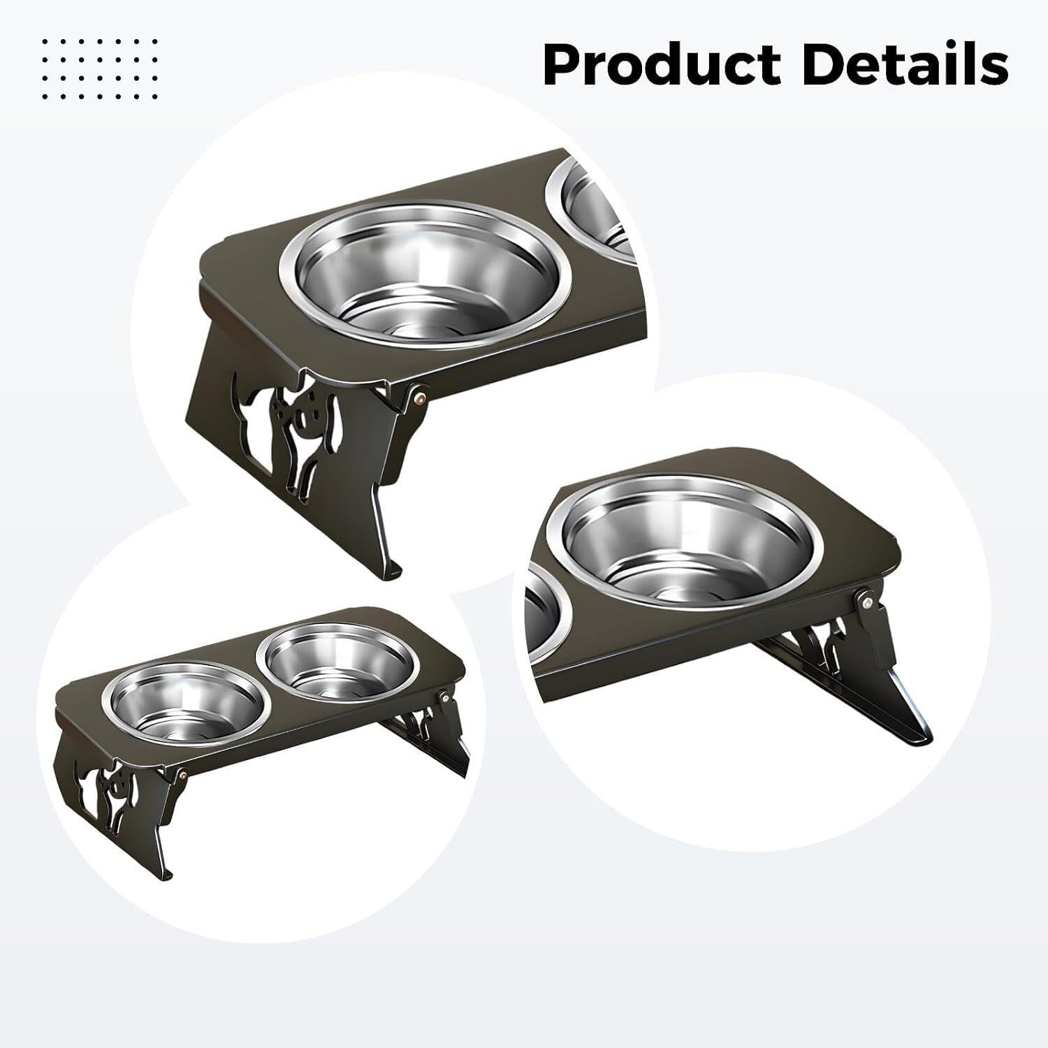 Gamelles surélevées for Chat, Doubles gamelles Pliables avec Plats de Nourriture et d'eau inclinés à 10° en Acier Inoxydable, Support en Acier au Carbone