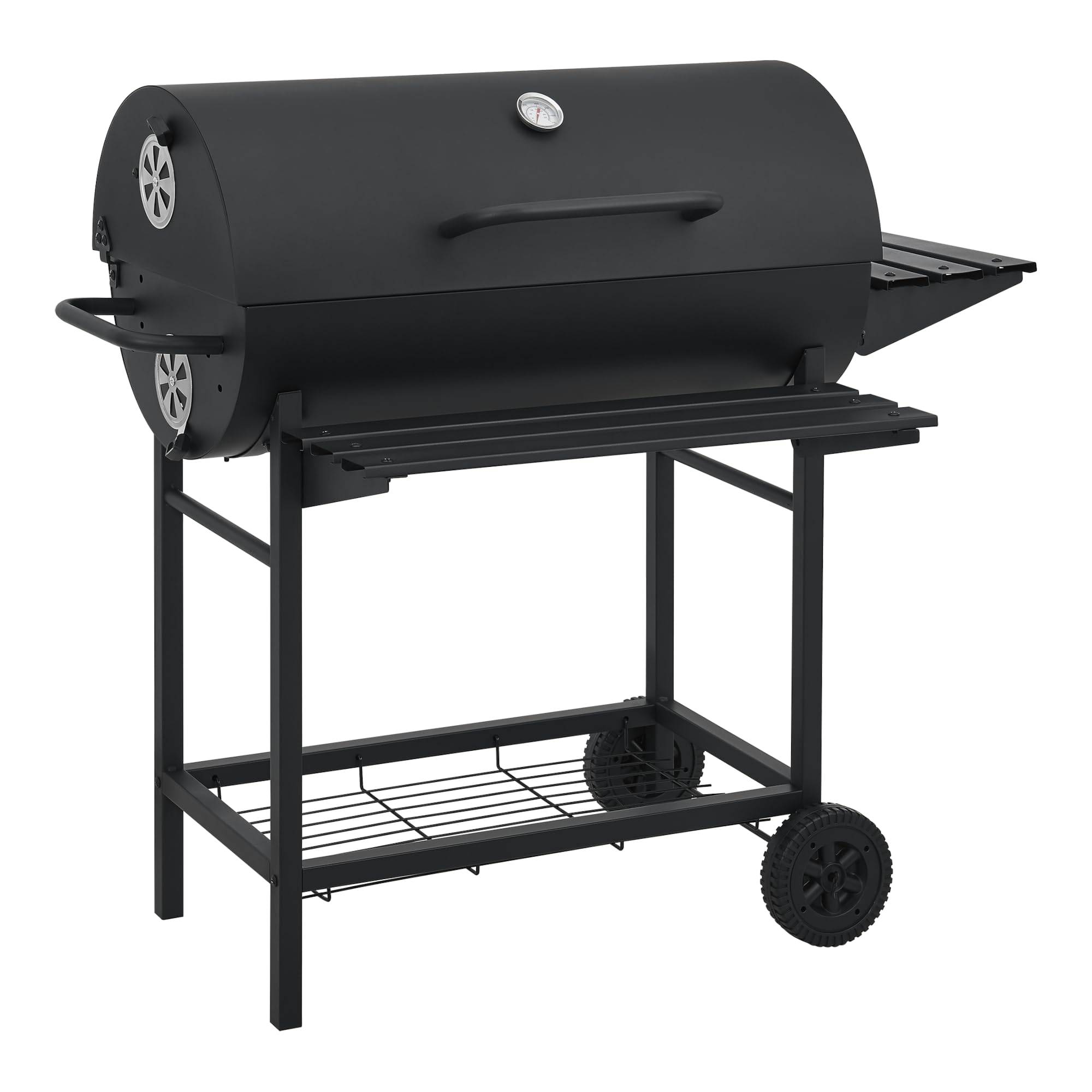 casa.pro Grill na kółkach Armento grill na węgiel drzewny z pokrywką, ruszt do grillowania z emaliowanej stali nierdzewnej, grill ogrodowy, 2 koła, termometr w pokrywie, 95 x 108 x 61 cm, czarny