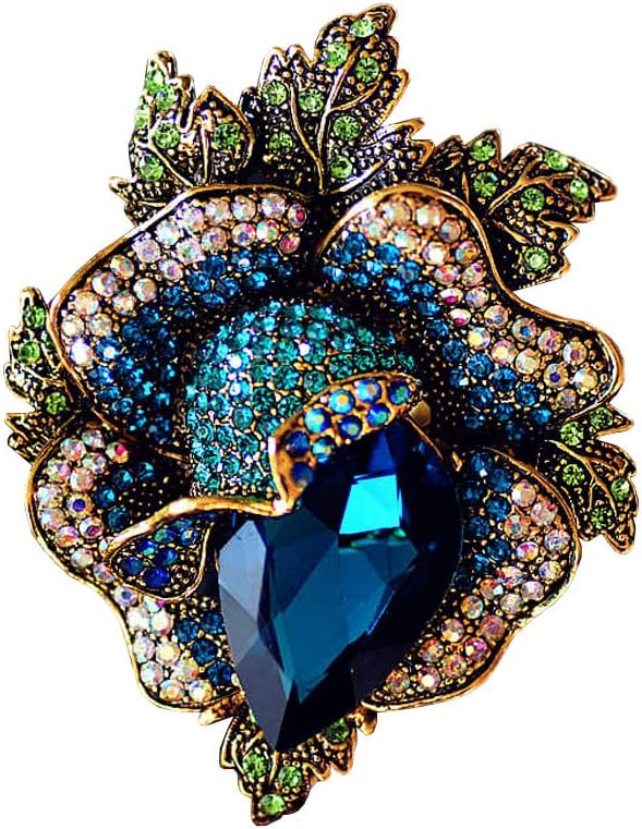 QUREZARose Crystal Flower Brooch Vintage Palace Style Rhinestone Lapel Pin Wedding Bride Large Brooches For Woman Jewelry Clothing Decoration Christmas Gift