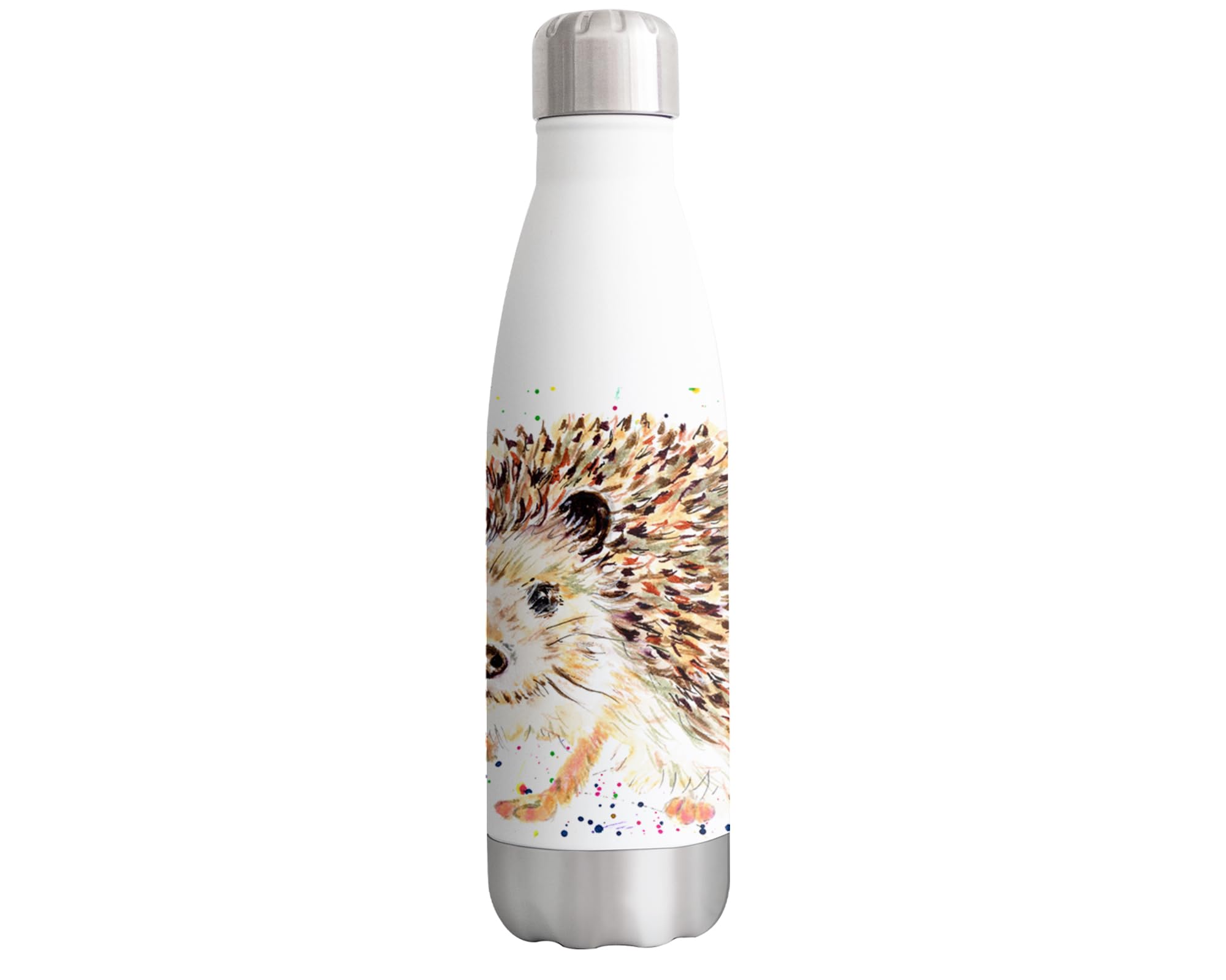 Vixar White With Print Hedgehog Wildlife Animals Watercolour Bottle Double Wall Insulated Stainless Steel Sport Drinks 500Ml V2