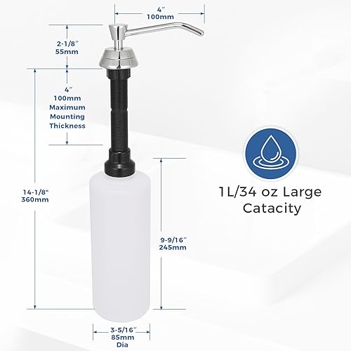 Miniatura 5 de Dispensador de jabón líquido de latón resistente para encimera, llenado superior de grado comercial, dispensador de jabón integrado con botella de
