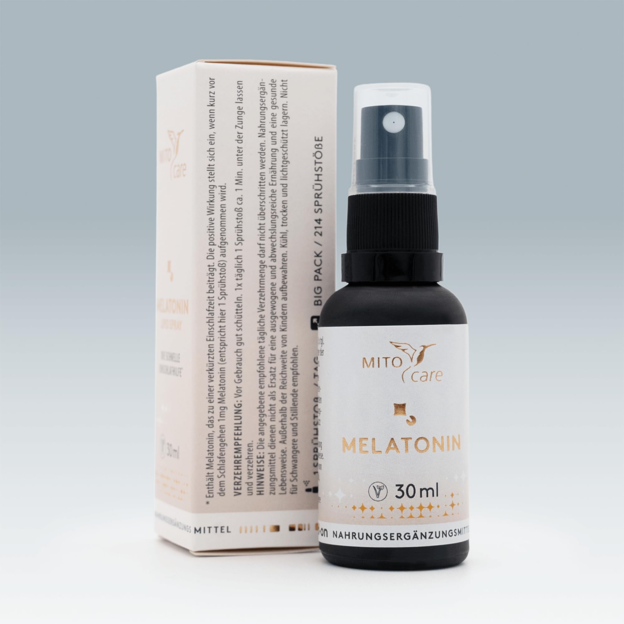 MITOcare Melatonin Spray Einschlafspray hochdosiert 1mg Tagesdosis natürliche Einschlafhilfe Orangengeschmack vegan 214 Sprühstöße Deutschland
