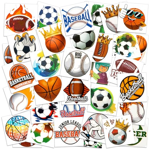 40 Sheets (300 Styles) Assorted Sports Temporary Tattoos for Kids Boy, Soccer Basketball Baseball Football Tattoo Stickers for Kids Party Favor, Gifts for Sports Goodie Bag Stuffers