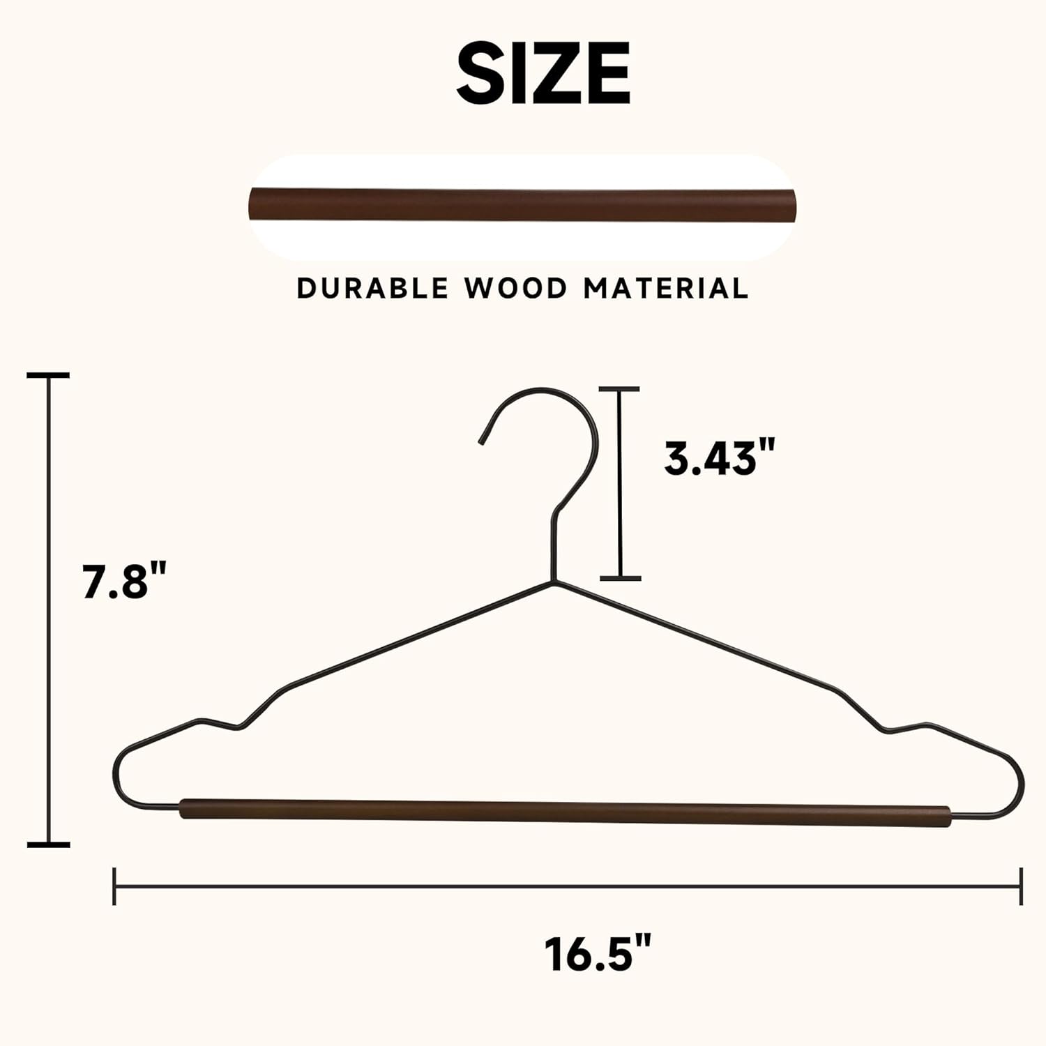 Wire Hangers with Wood Pants Bar, 24-Pack Metal Hangers with Smooth Lotus Wooden Bar for Dresses, Pants, Sweaters, Jackets, and Heavy Clothes (Black)